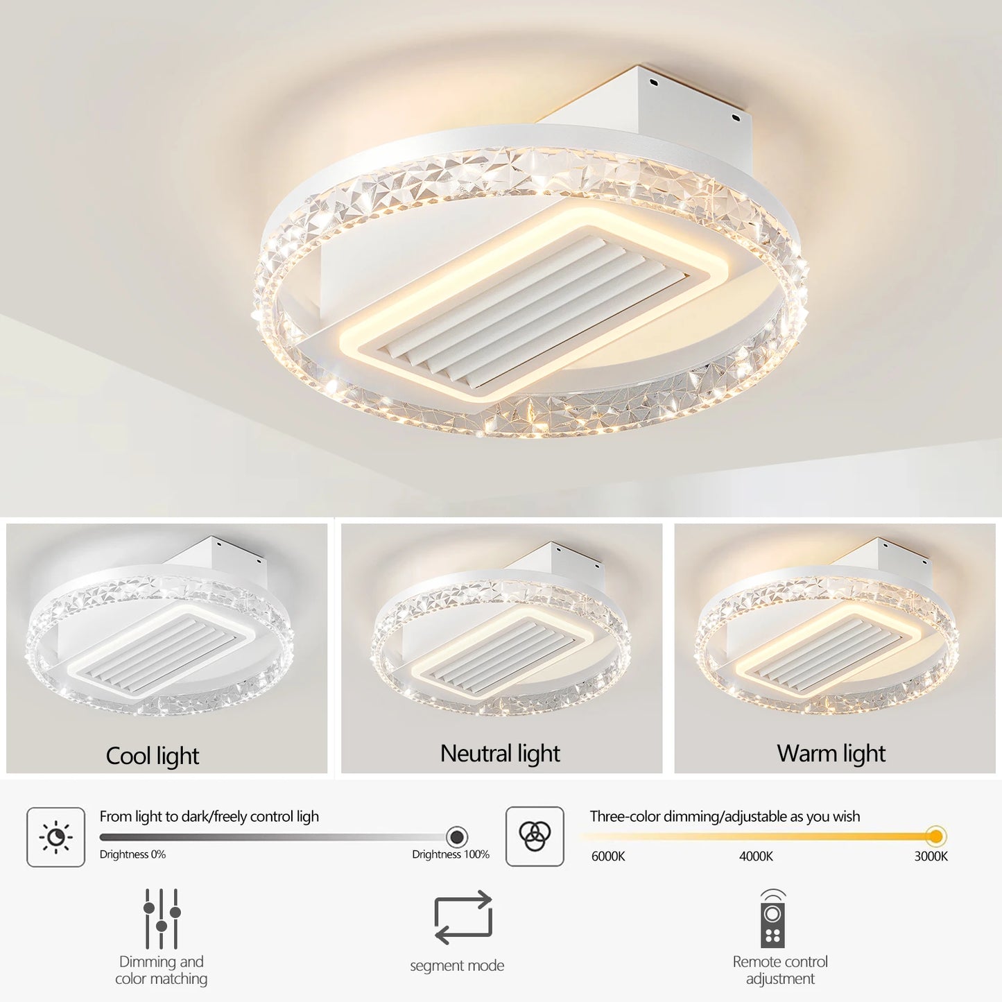 19.7" Modern Crystal LED 2-in-1 Ceiling Fan Light