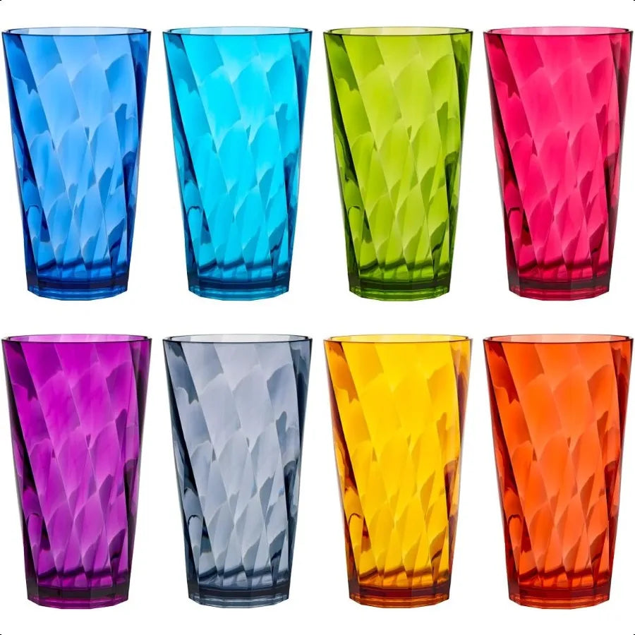 Set of 8, 20oz Optix Plastic Drinking Glasses in Jewel Tone Colors