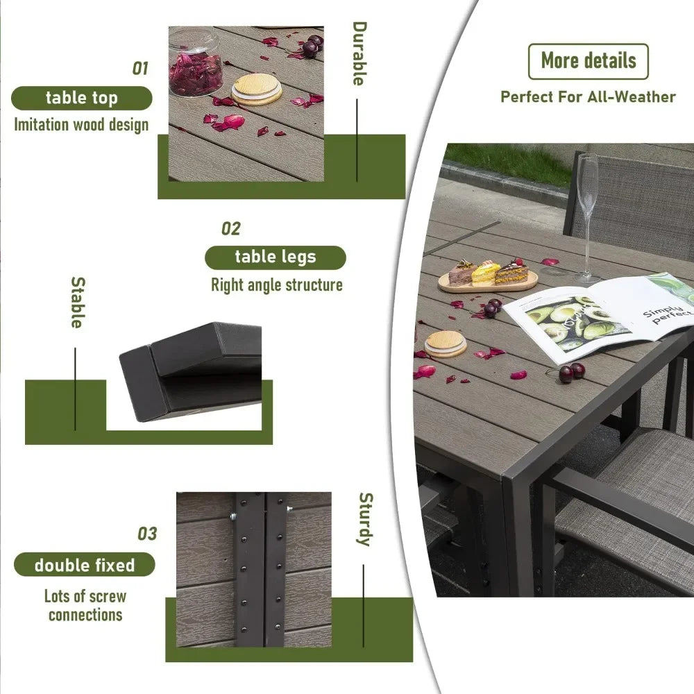 7 Piece Terrace Dining Outdoor Furniture Set with Weatherproof Table