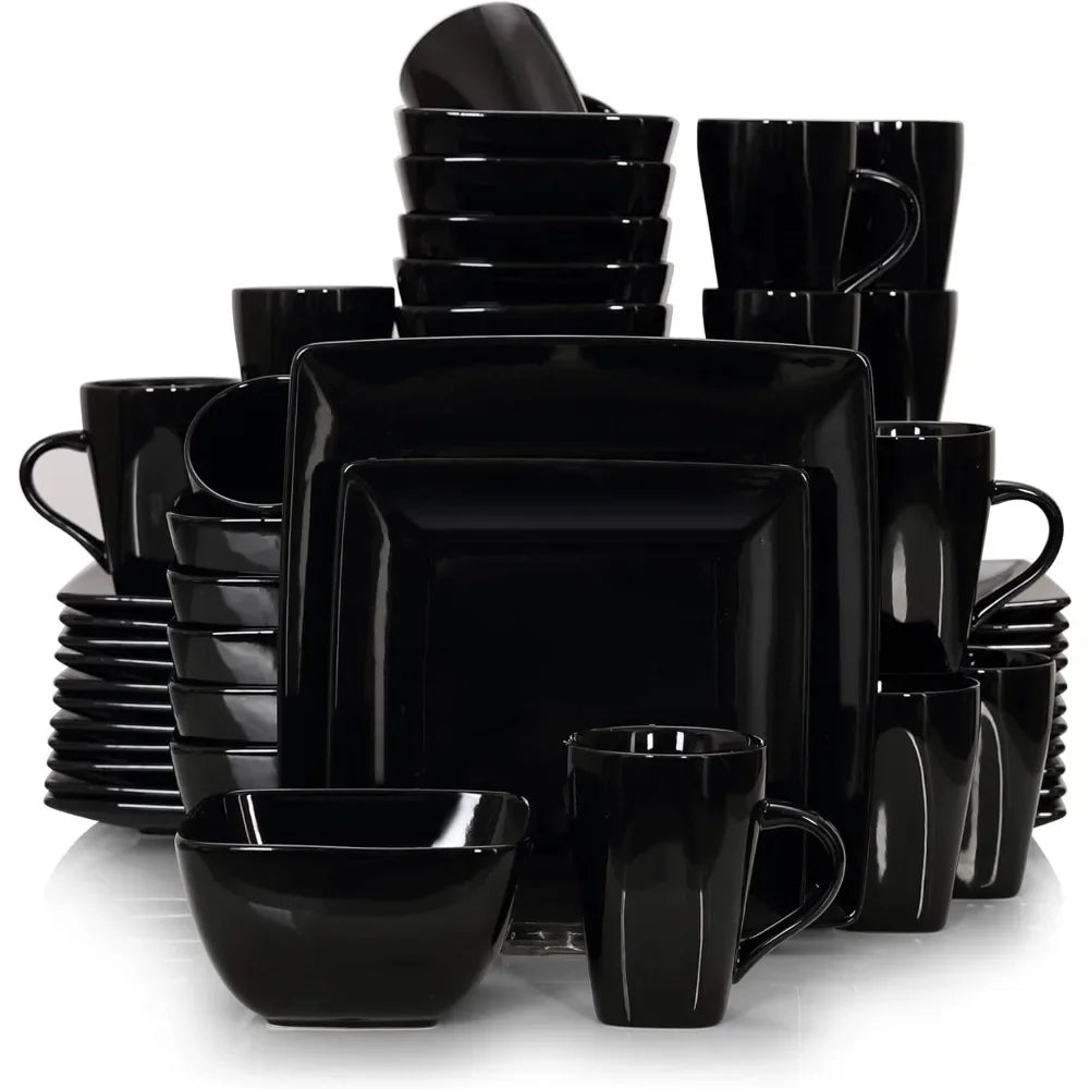 Black 48 Piece Square Dinnerware Set