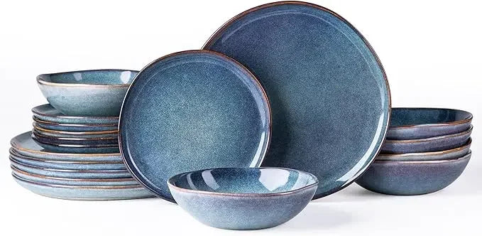 Handmade Reactive Glaze Plates and Bowls Set, Highly Chip and Crack Resistant