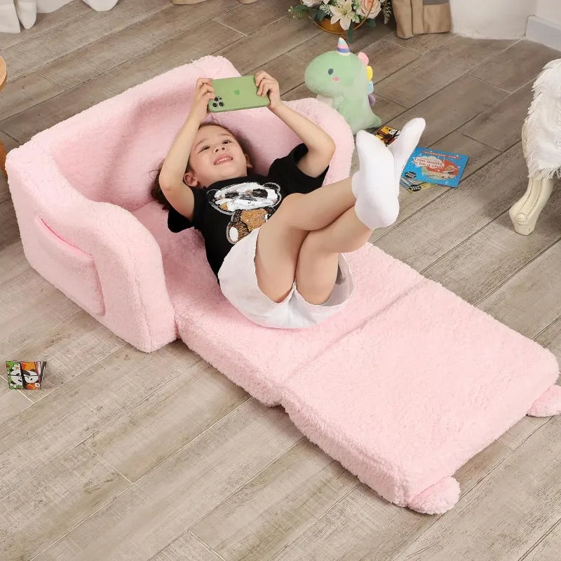 Kid's 2-in-1 Soft Sherpa Fold Out, Convertible Sofa to Lounger