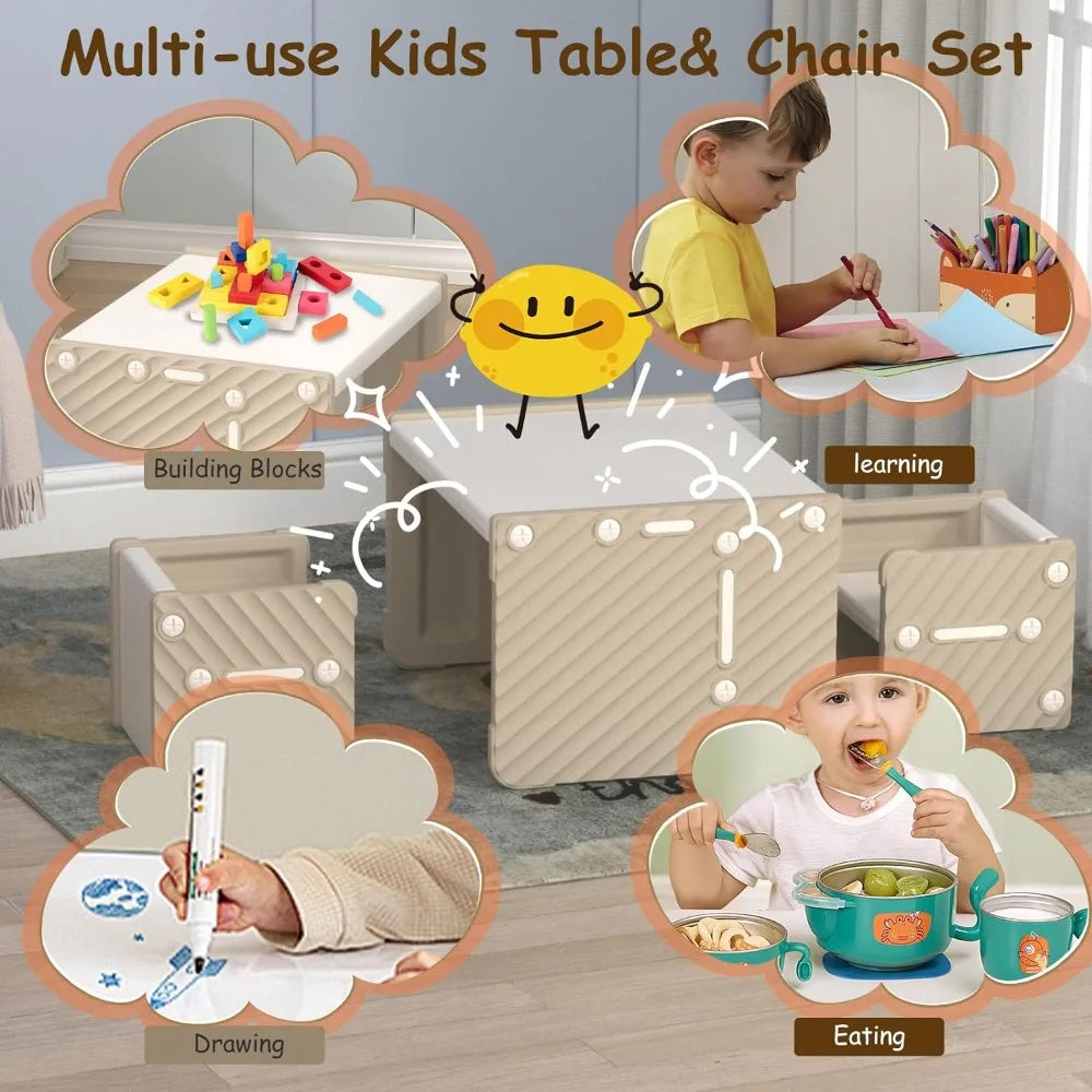 Kids' Table and 2 Chairs Set, 4 in 1 Activity Table for Toddlers