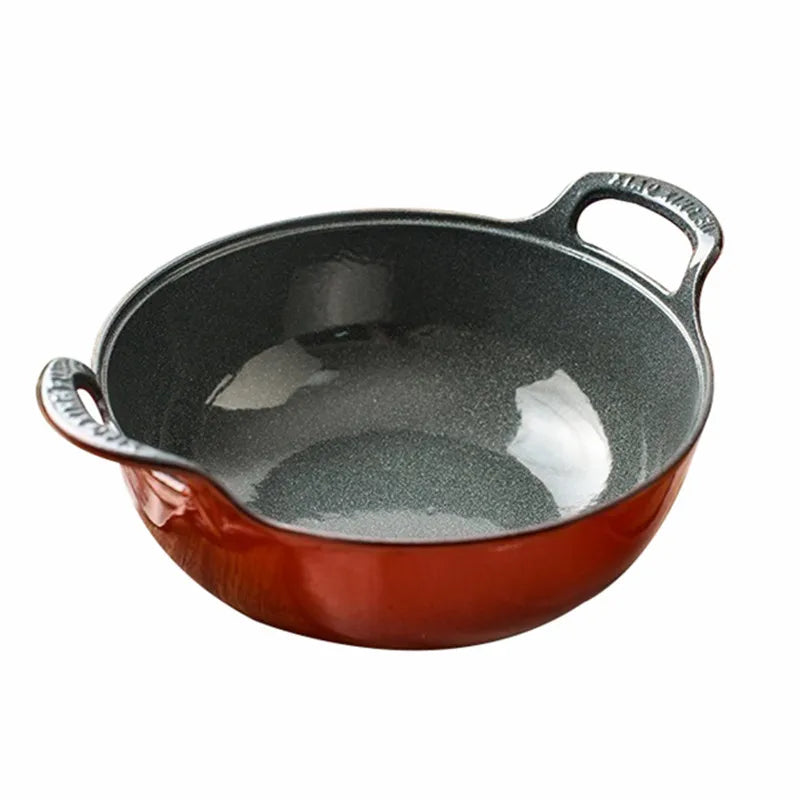 3 Qt Pre-seasoned Enamelled Cast Iron Heavy Dutch Oven Balti Dish with Loop Handle