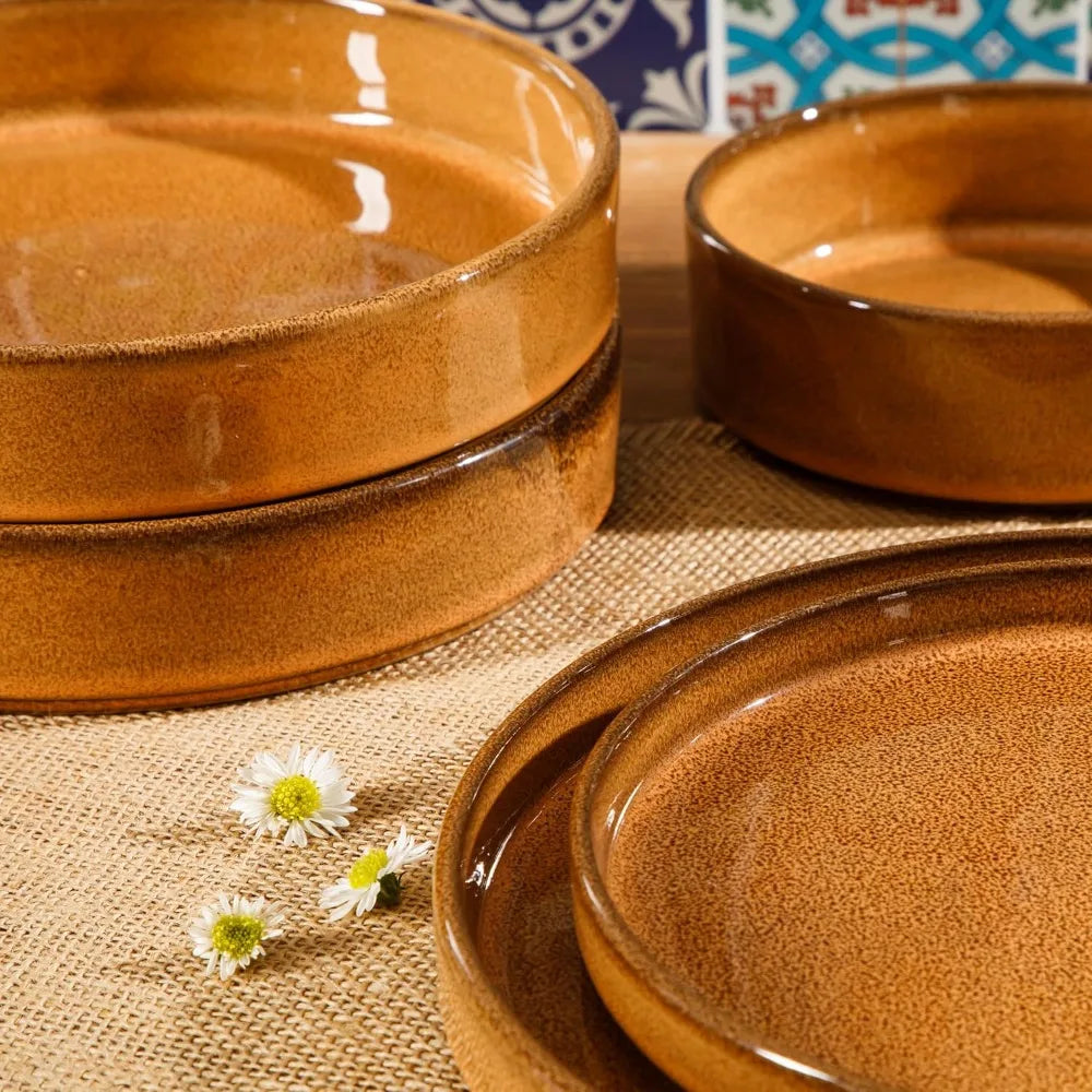 Oprah's Favorite Things - Santorini Mist Double Bowl Terracotta Reactive Glaze Plates and Bowls Dinnerware Set