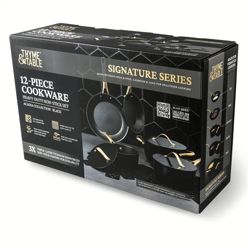 Heavy Duty 12 Piece Black Gold Non Stick Induction Cookware Set