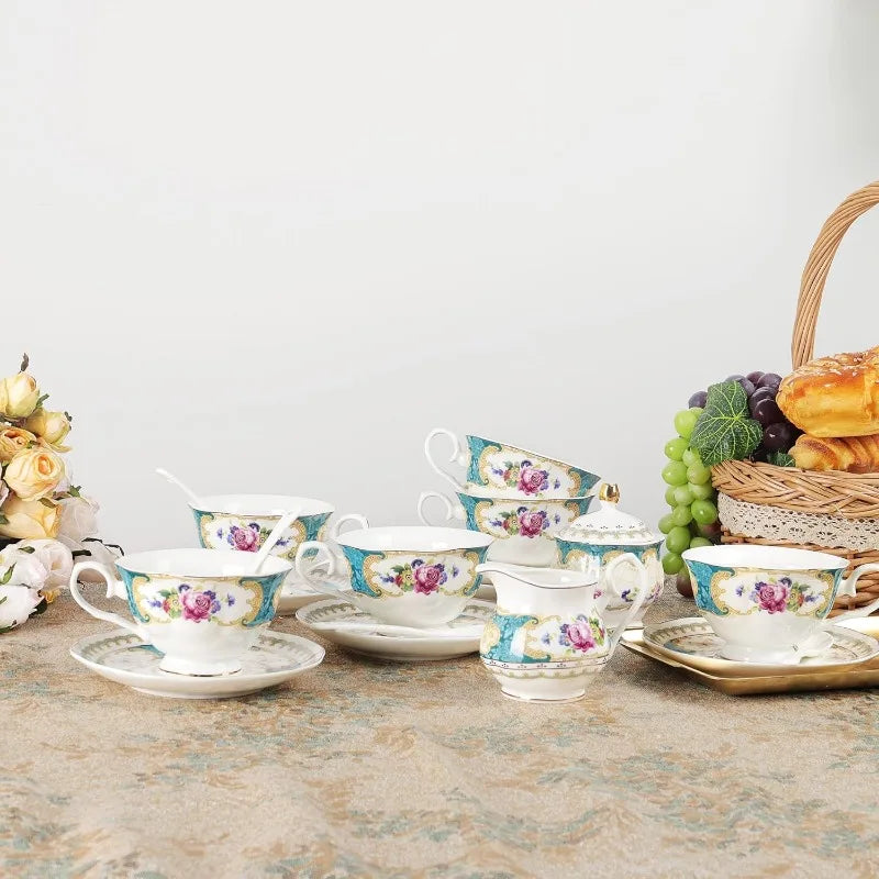 21 Piece Floral Porcelain Tea Set, for 6