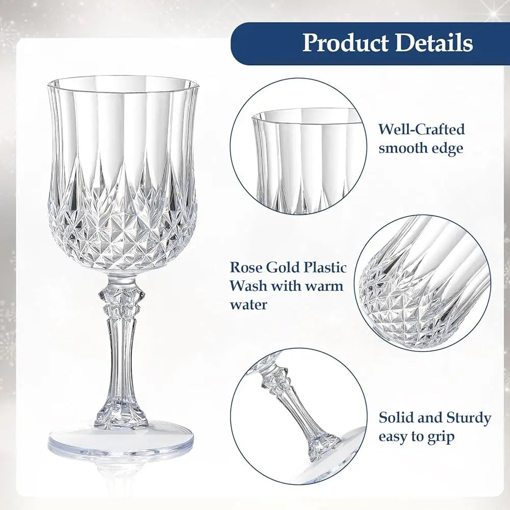 24 Pcs 7Oz Reusable Plastic Crystal Vintage Wine Glasses