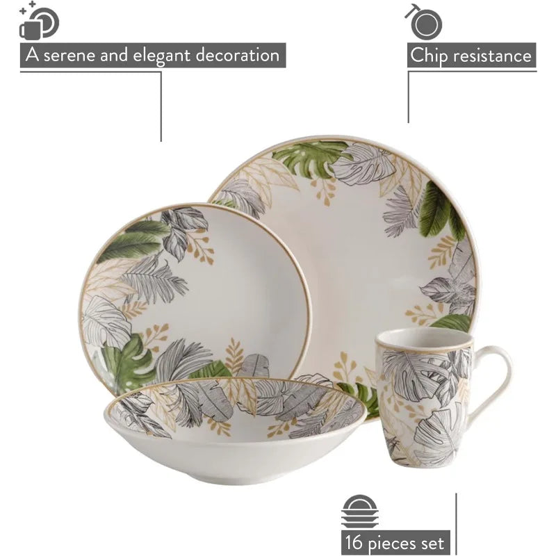 16-piece Earthenware, Natural, Ceramic Sets for 4, Microwave and Dishwasher Safe