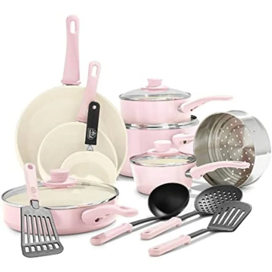 GreenLife- 16 Piece Soft Grip Healthy Ceramic Nonstick Cookware Set (Assorted Colors)