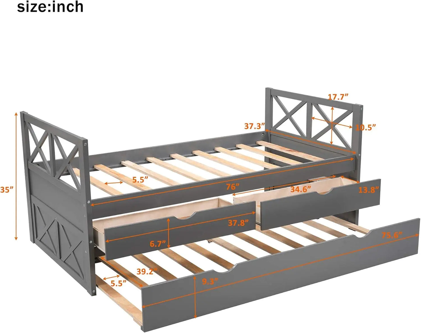 Twin Size Storage Daybed Bed Frame with 6 Drawers