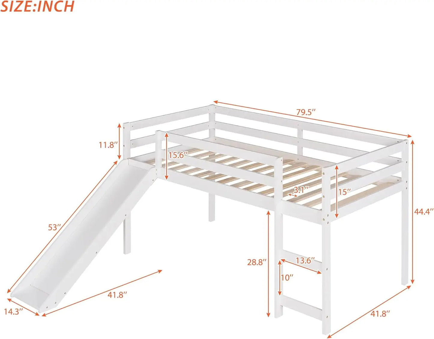 Multifunctional Design Twin Loft Bed with Slide and Ladder for Kids