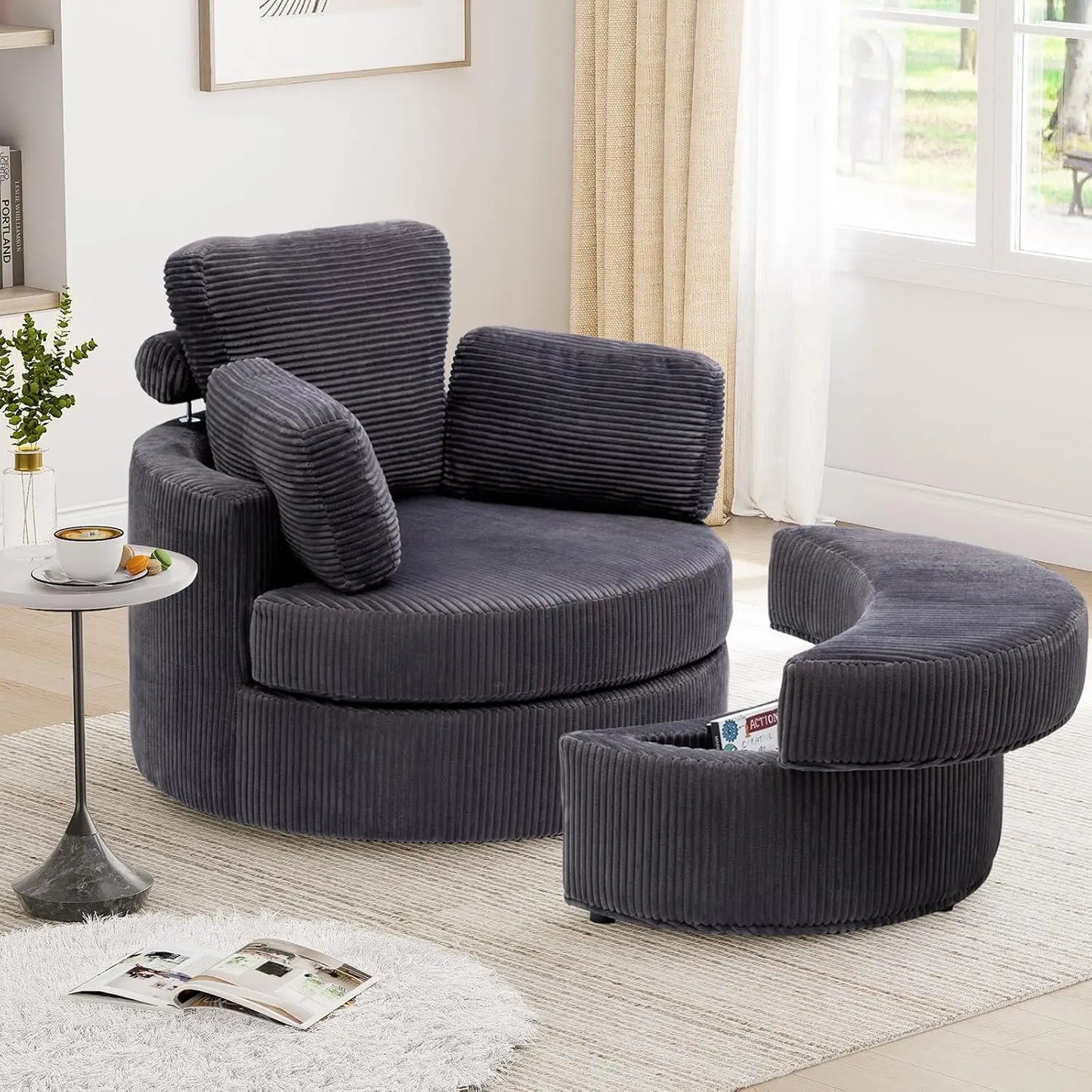 Swivel Round Lounge Chair with Ottoman