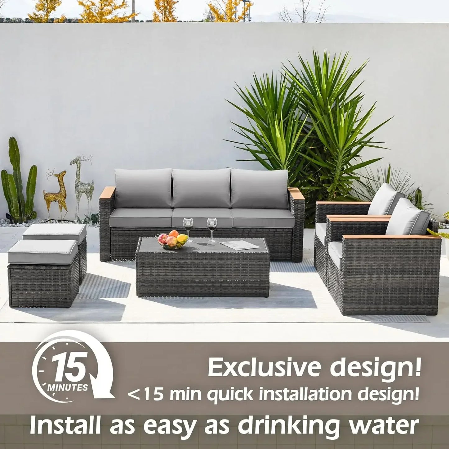 Exclusive Quick Install Patio Furniture Set w/Ottoman