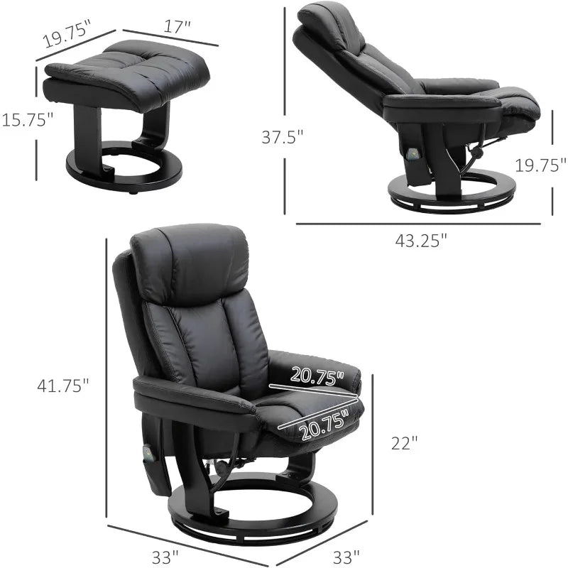 Swiveling PU Leather Massage Recliner Chair with Ottoman,10 Point Vibration