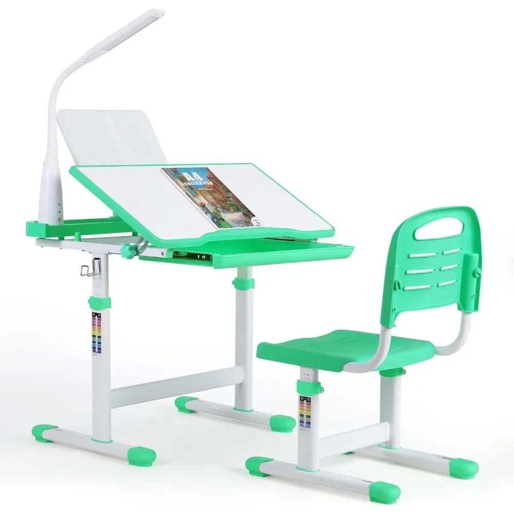 Kids Desk and Chair Set, with 40 Degree Tilt-able Desktop