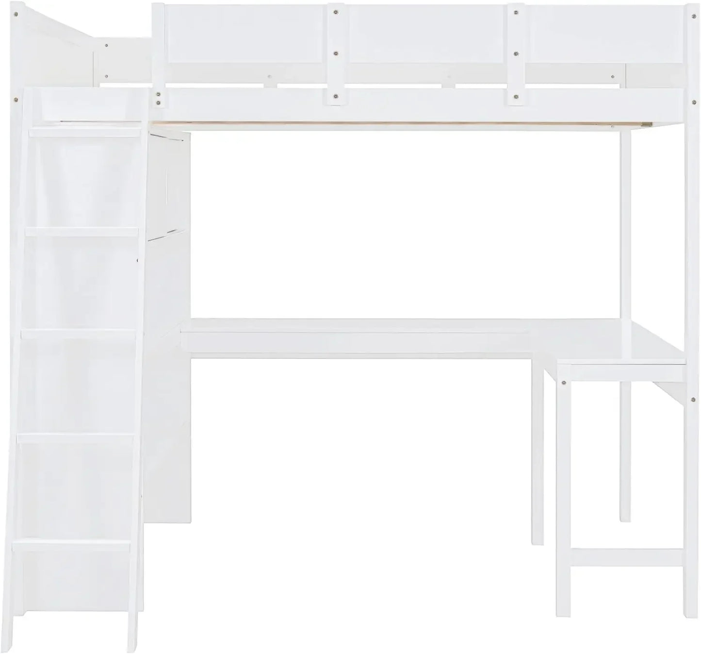 Full Size Loft Bed Frame with Wardrobe and Desk