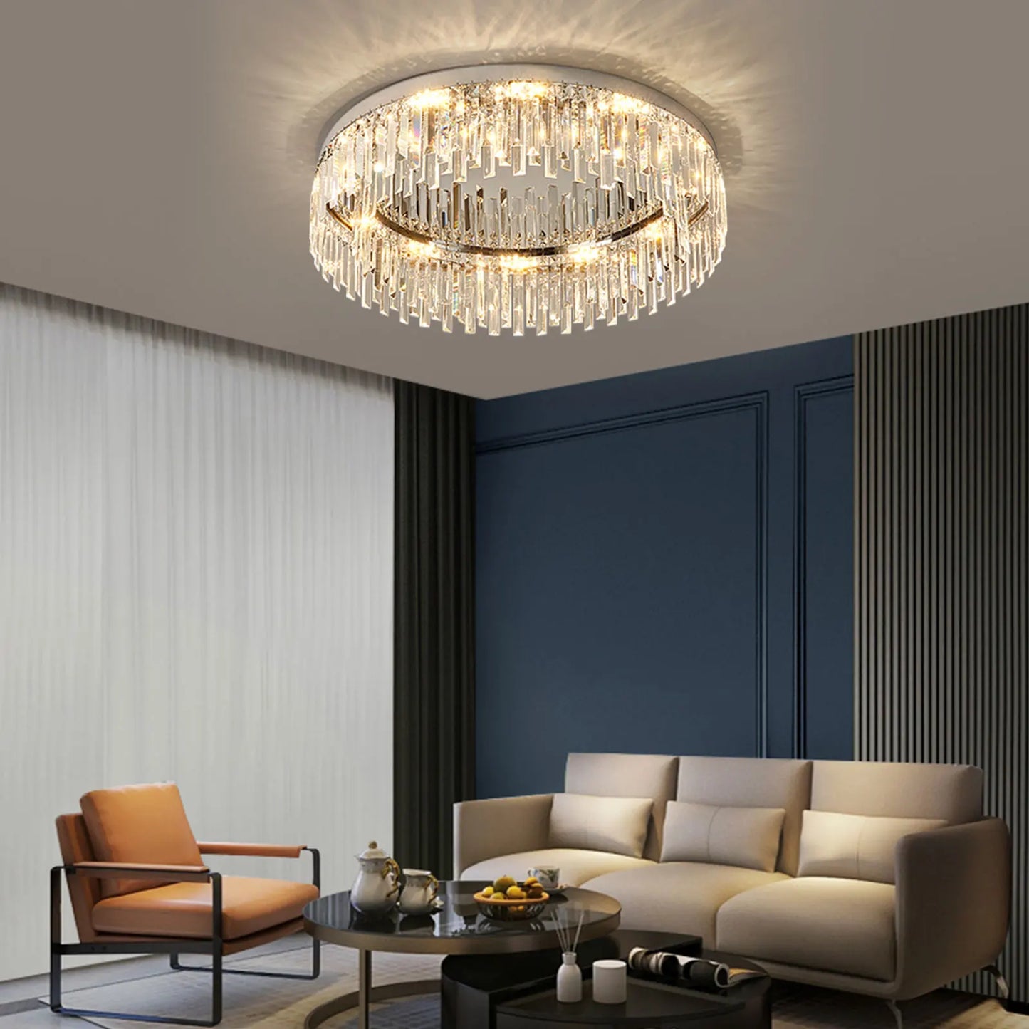 23.6inch Round Crystal Indoor Ceiling Lamp