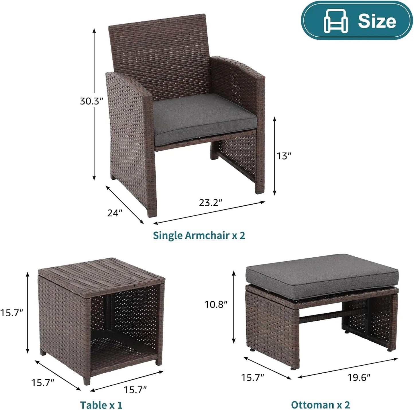 5 Pcs Patio Conversation Set with Ottoman