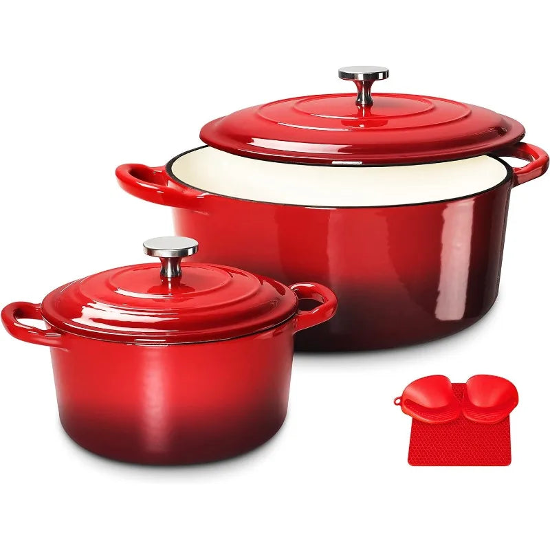 2pcs Enameled Cast Iron Dutch Oven Set with Lids