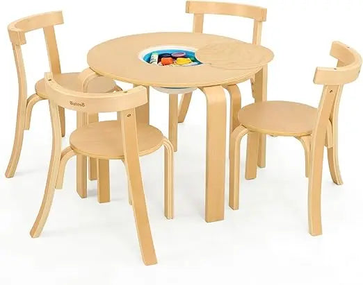 Round Table and 4 Chairs Set with Storage Tub