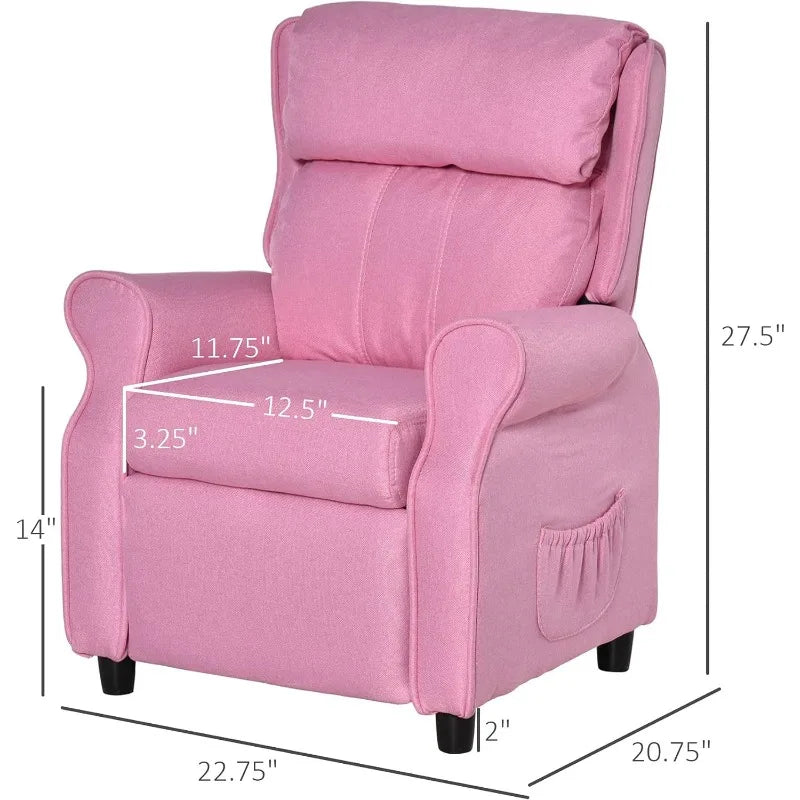 Kid's Single Lounger Recliner Armchair with Footrest, 2 Side Pockets