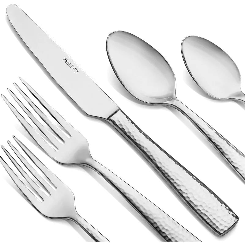 40-Piece Hammered 18/10 Stainless Steel Silverware Cutlery Set