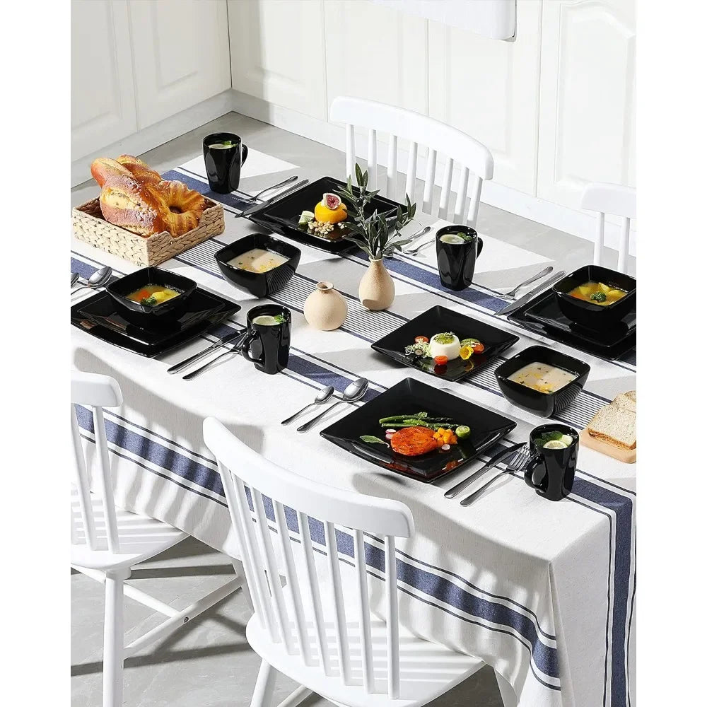 Black 48 Piece Square Dinnerware Set