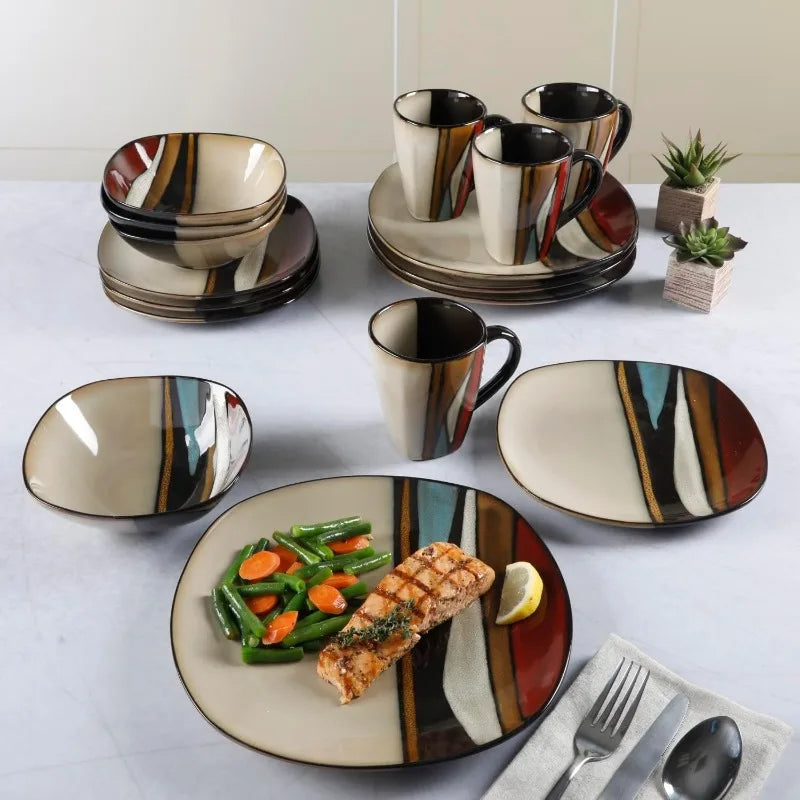 16 Piece Reactive Glaze Dinnerware, Multicolor -, Service for 4 (16pcs)