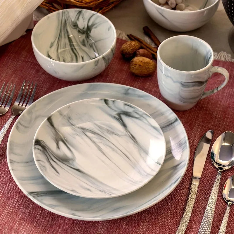 Fine Round Gloss Dinnerware Dish Set, 16 Piece,