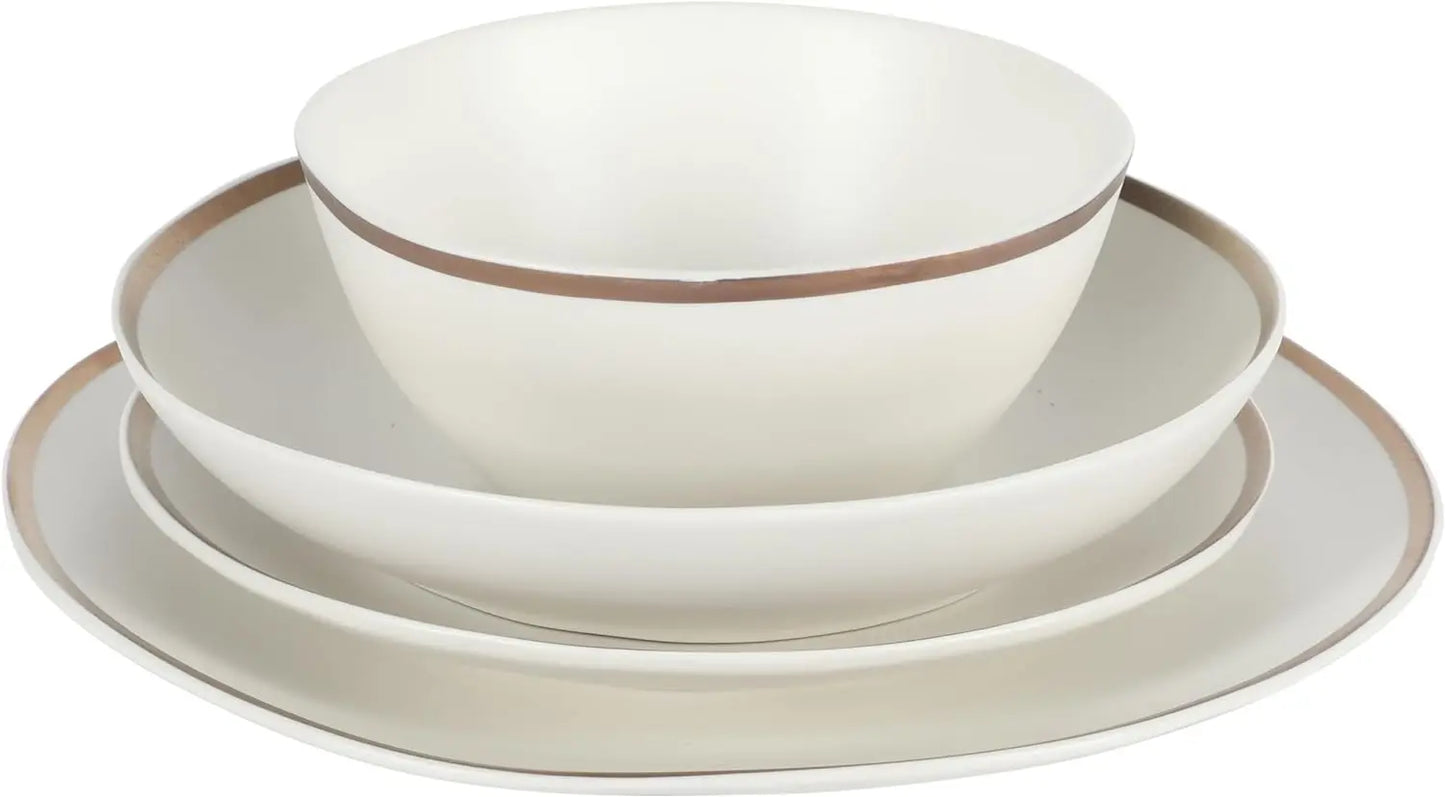 Mayfair Bay Embossed Double Bowl Dinnerware Set, Service for 4 (16pcs)