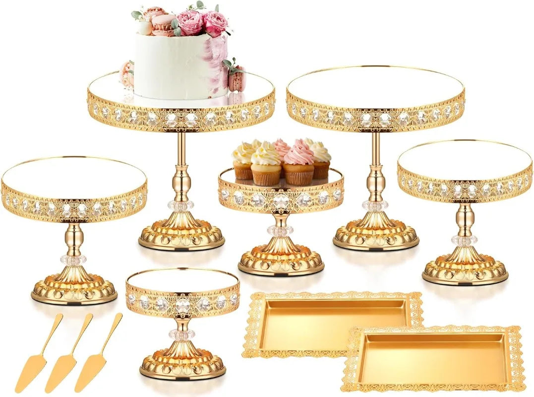 12 Pieces Gold Vintage Cake Display Stand with Crystal Edge