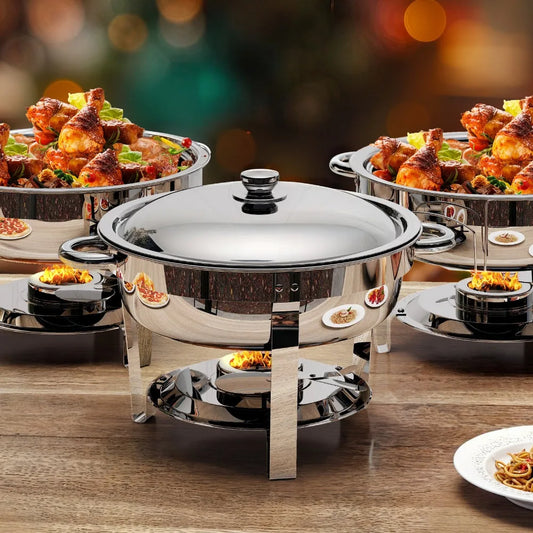 5 QT Round Stainless Steel Buffet Dish Set