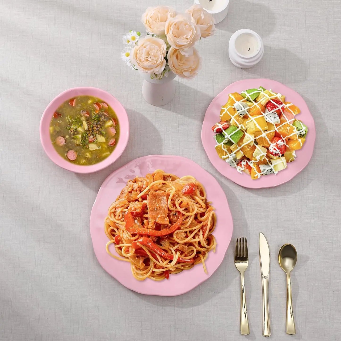 18 Piece Pink Melamine Dinnerware Set
