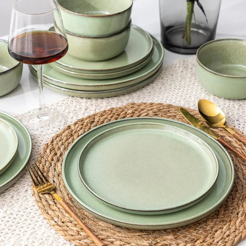 12 Piece Ceramic Dinnerware Set for 4, Scratch Resistant Dishes