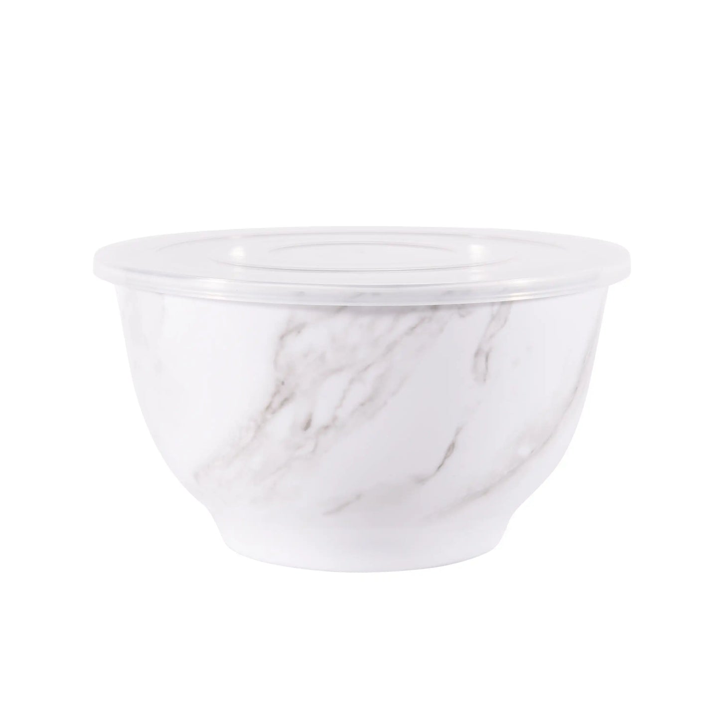 6-Piece White Marble Print Melamine Serving Bowl Set with Lids