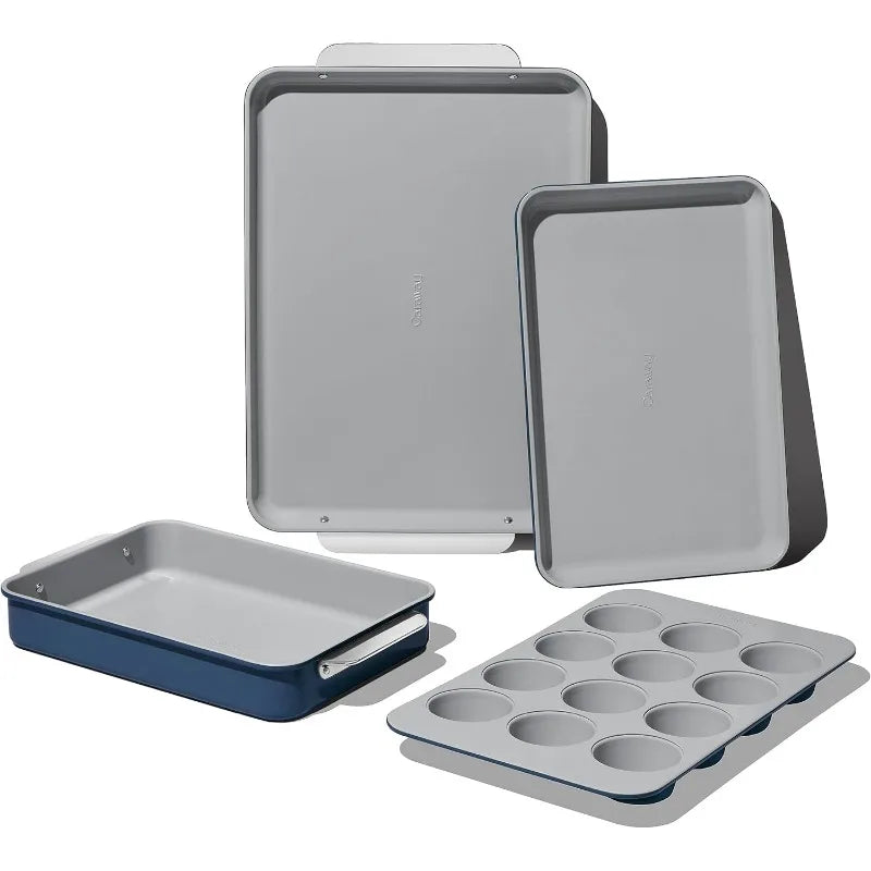 Nonstick Ceramic Bakeware Set (11 Pieces) - Baking Sheets, Assorted Baking Pans, Cooling Rack, & Storage