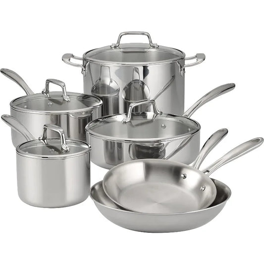 Tramontina Tri-Ply Clad Stainless Steel 10-Piece Cookware Set with Glass Lids