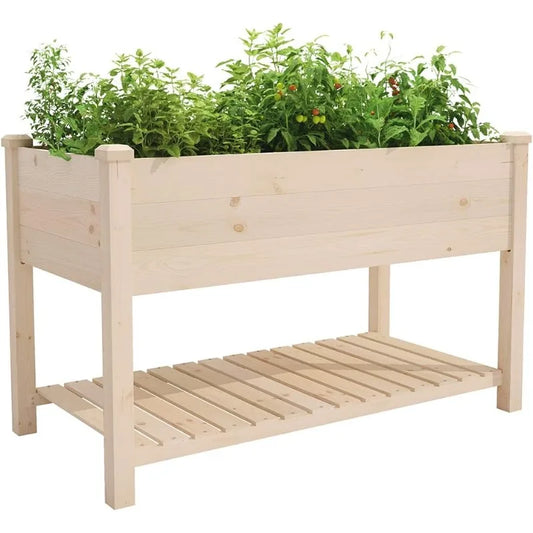 48.5x24.4x30 Inch, Elevated Wood Planter Box with Storage Shelf