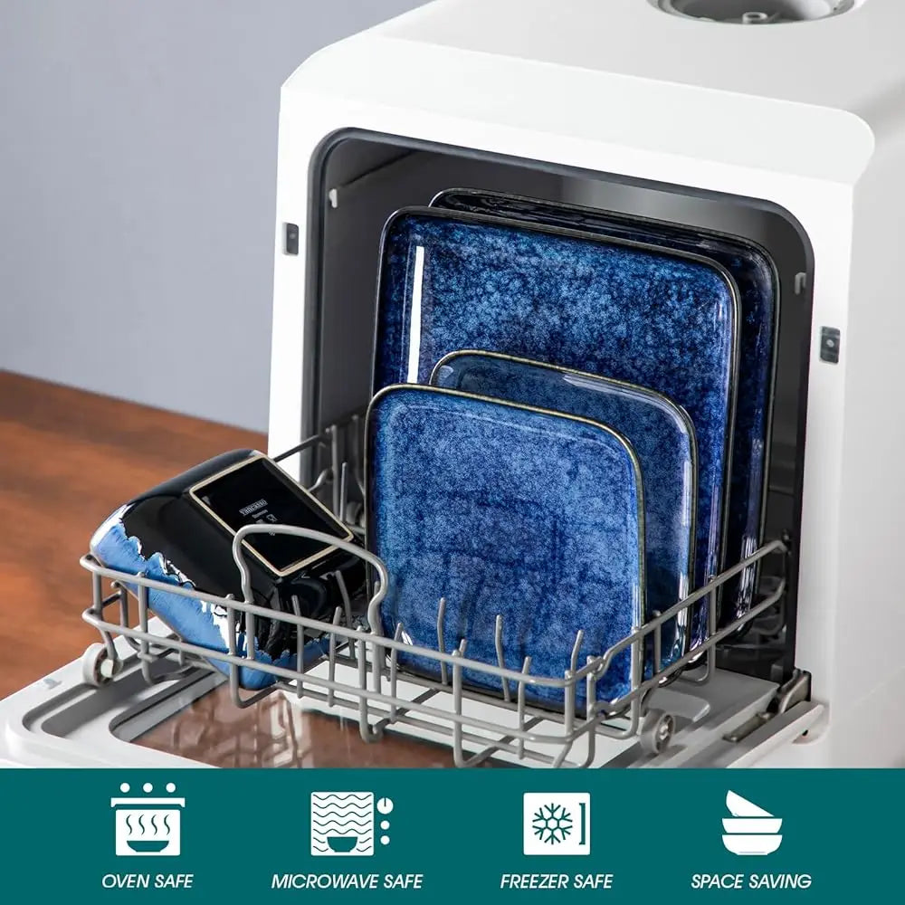 12 Piece Stern Blue Square Dinner Set