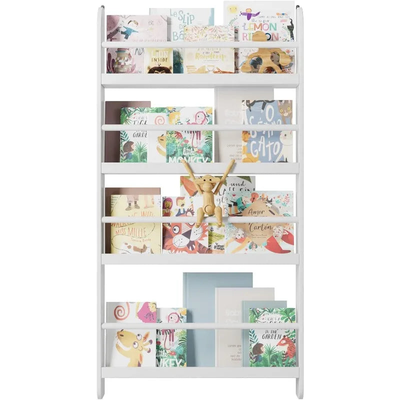 Wall Mounted 4-Tier Kids Bookshelf/ Organizer