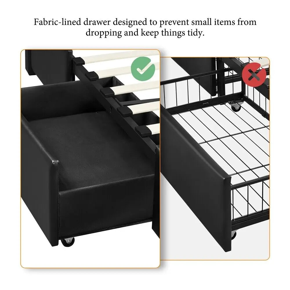 Queen/King Upholstered Bed Frame with Drawers Storage and Built-In USB Ports