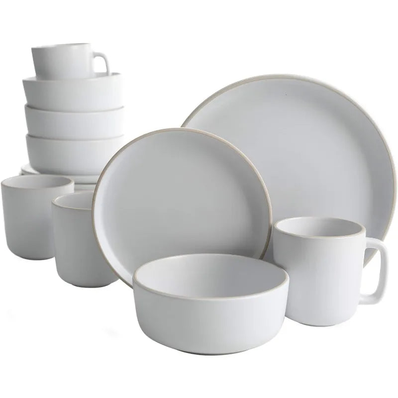 Zuma Stoneware Plates, Bowls, & Mugs Dinnerware Set - Matte , Service for Four (16pcs)