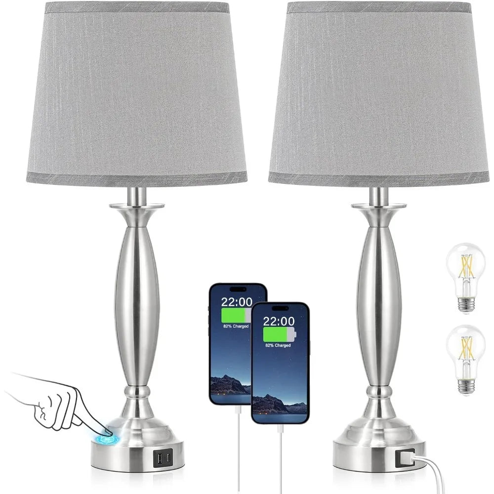 Touch Control Bedside Lamp with USB C+A, 3 Way Dimmable