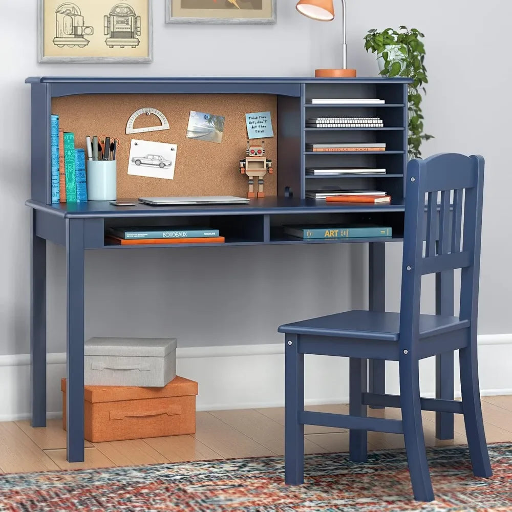 Children’s Wooden Media Desk and Chair Set with Hutch and Storage