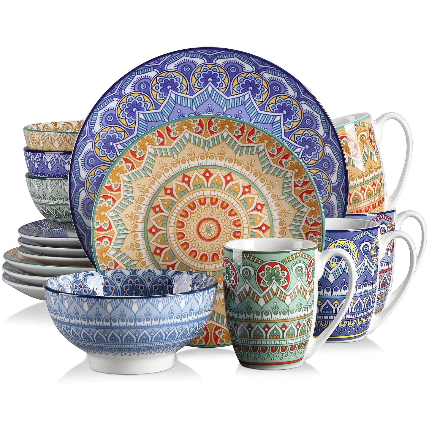 Bohemian Mandala Patterned 16PCS Porcelain Dinnerware Set