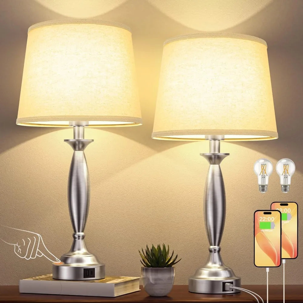 Touch Control Bedside Lamp with USB C+A, 3 Way Dimmable