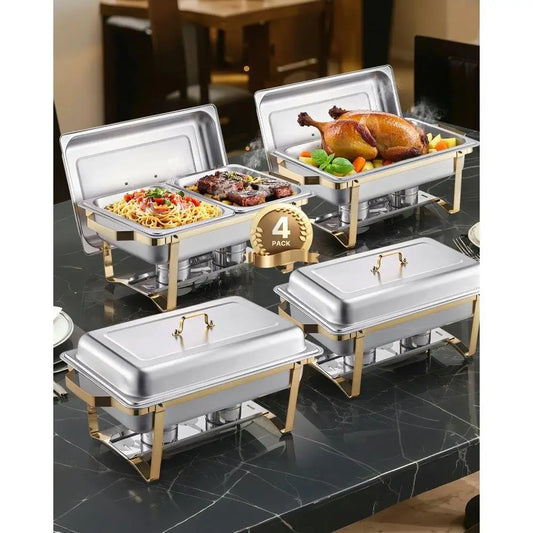 8 Piece Rectangle Chafing Dish Set w/ Elegant Gold Finish