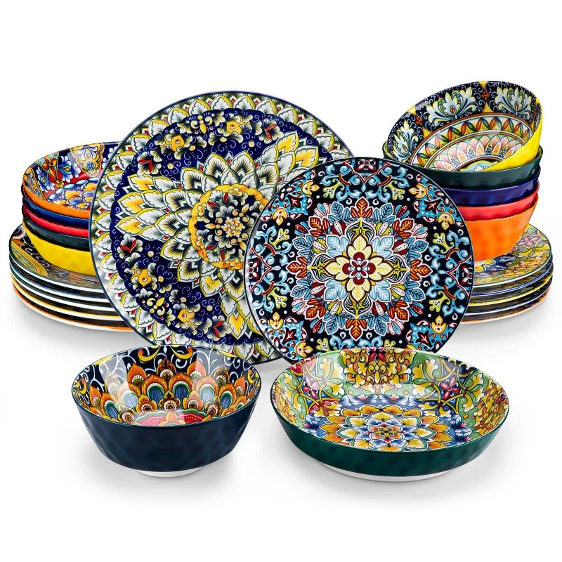 12/16/24 Piece Malacasa Bohemia Retro Ceramic Dinnerware Set