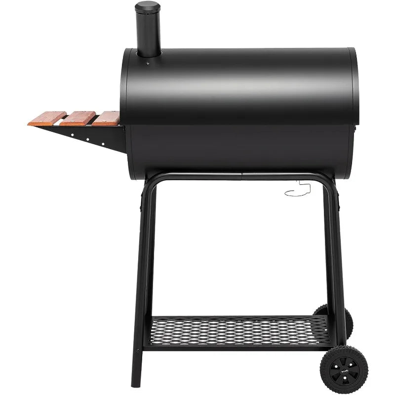 30 Barrel Charcoal Grill with Wood-Painted Side Front Table